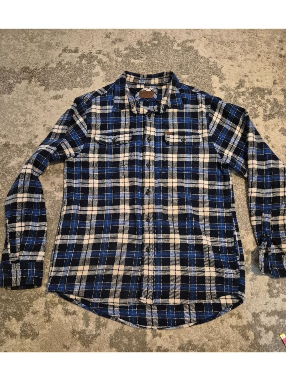 Orvis Medium Blue Plaid Outdoor Button Up Work Timber Travel Camping Shirt